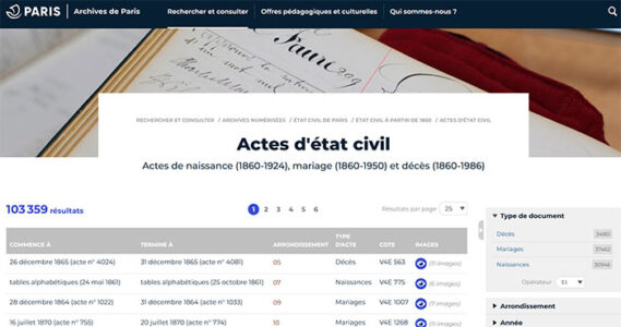 recherche d'état civil sur le site d'archives de paris